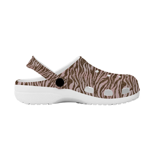 Animal Print Clogs, Pink and Brown Tiger Stripes Shoes, Animal Stripes Slip On's