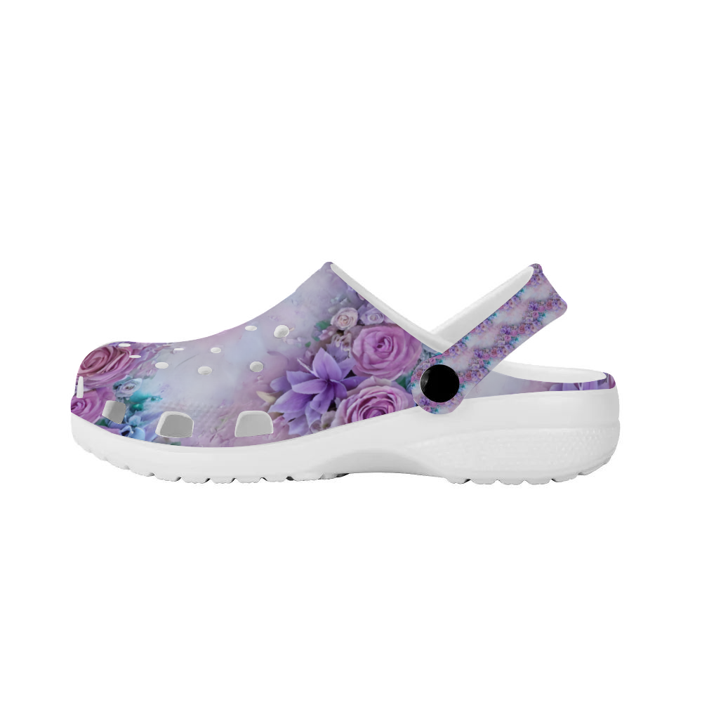 Women's Lavender Clogs, Floral and Lavender Roses Slide On Shoes