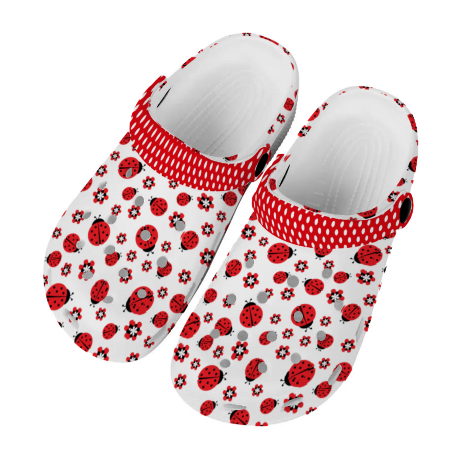 Ladybug Clogs, Ladybug Print Shoes, Cute Ladybug Slide-Ons