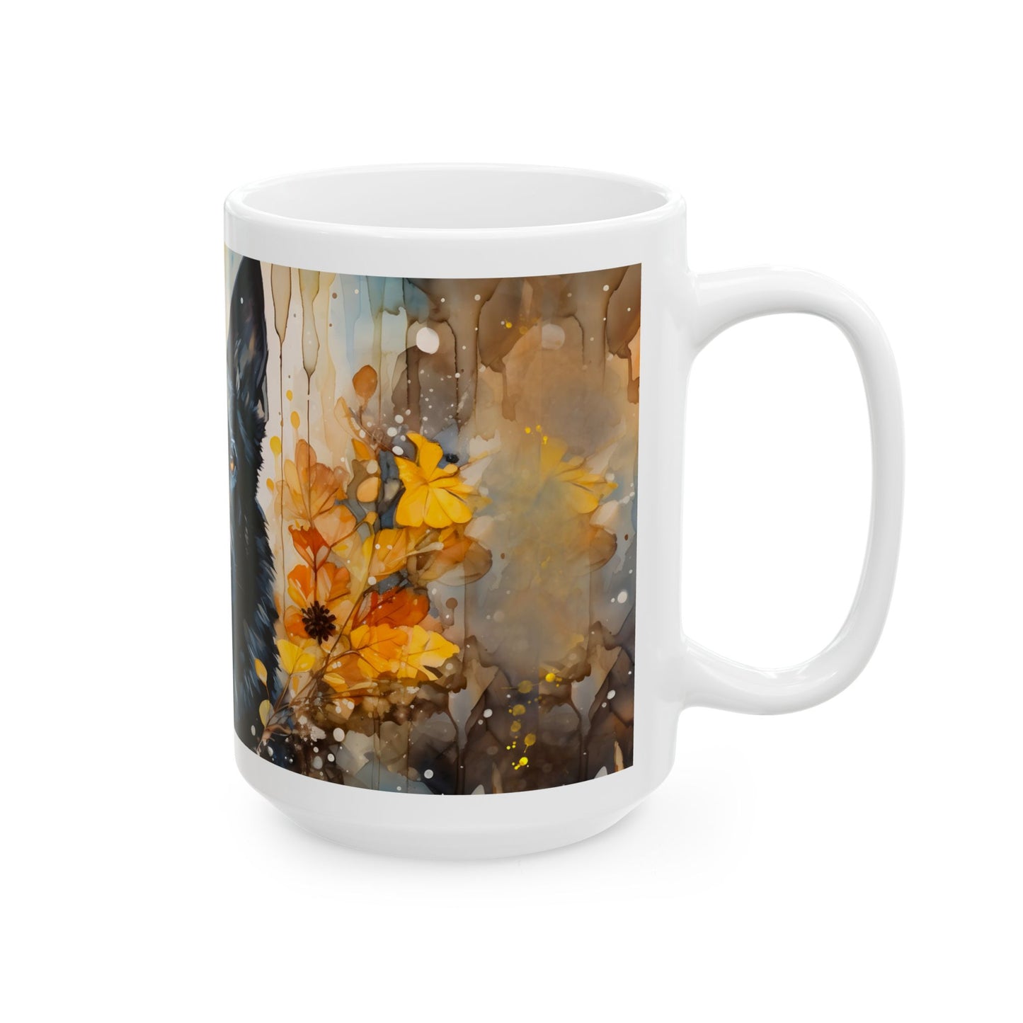 Black German Shepherd Ceramic Mug — Dog Lover Coffee Cup (11oz/15oz)