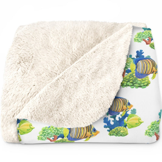 Blanket, Throw Blanket, Nautical Throw Blanket, Clown Fish Blue Green Coral