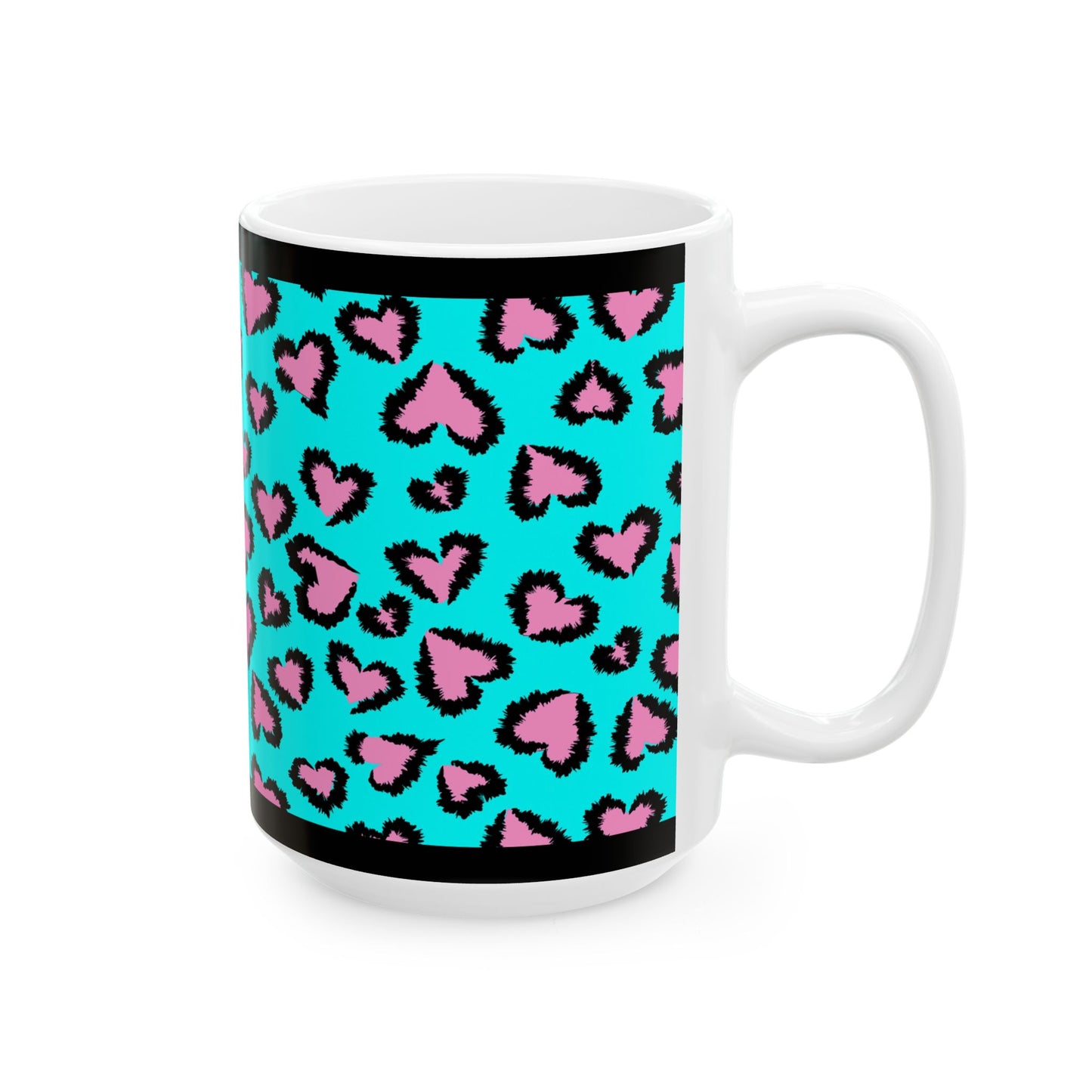 Personalized Turquoise Pink Leopard Heart Photo Mug (11oz/15oz)