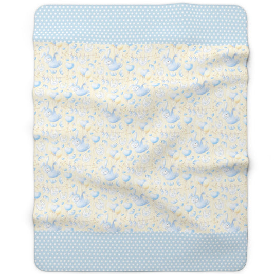 Boy's Blanket, Bunny Rabbits and Balloon's, Yellow Backing, Polka Dot