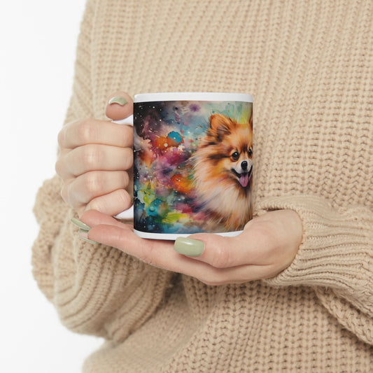 Pomeranian Dog Ceramic Mug – Colorful Watercolor Pet Portrait (11oz, 15oz)
