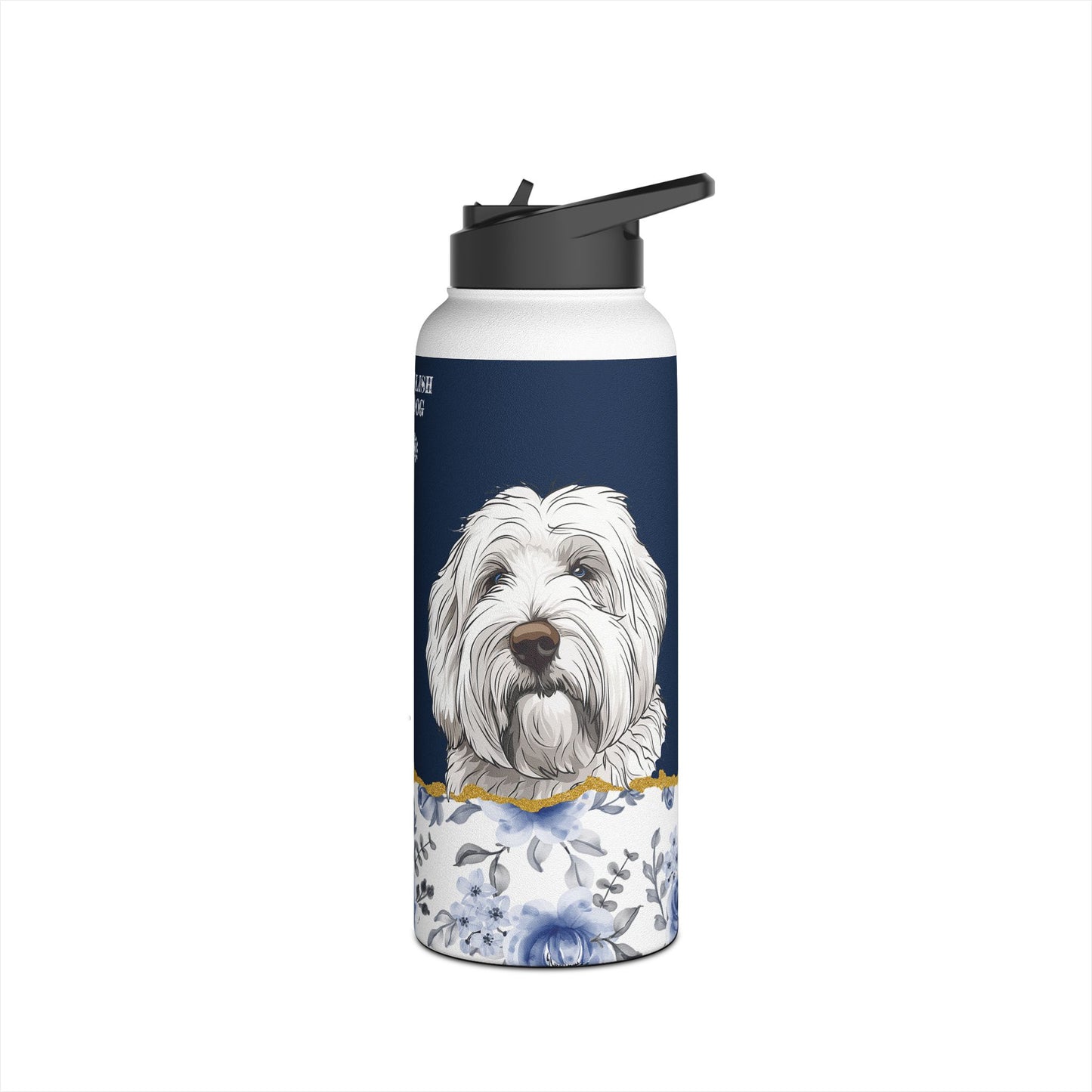 Old English Sheepdog Stainless Steel Water Bottle, Blue Eyes – Perfect for Dog Lovers!
