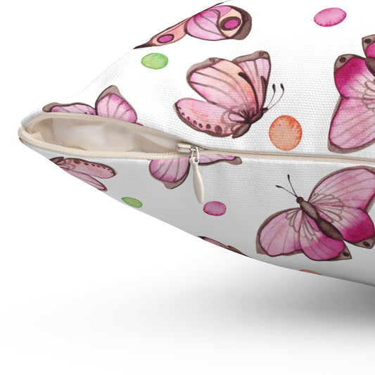 Pink Throw Pillow, Throw Pillow with Butterflies, Pink Butterfly's and Polka Dots Accent Pillow