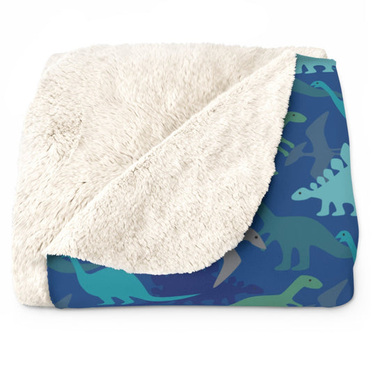 Boys Blanket, Blue Dinosaur Blanket, Navy Blue Backing