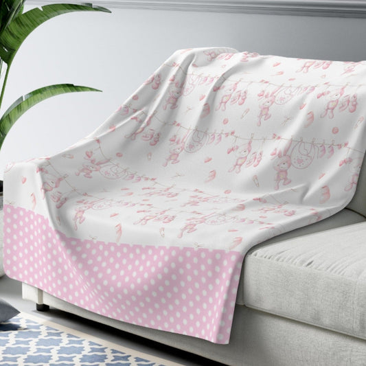 Girl's Blanket, Bunny Rabbits, Polka Dot Trim