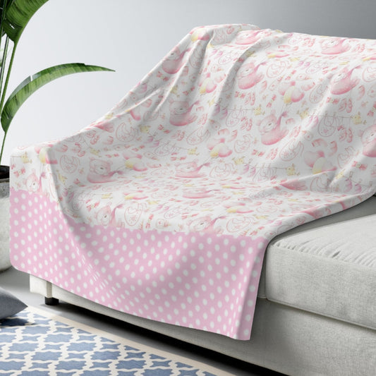 Girls Blanket, Pink Throw Blanket, Pink Bears Blanket, Balloon's, Pink Polka Dot Trim