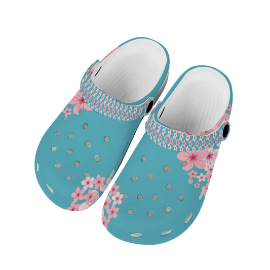Floral Clogs, Cherry Blossom's Clogs, Baby blue and Pink Flower Slide Ons