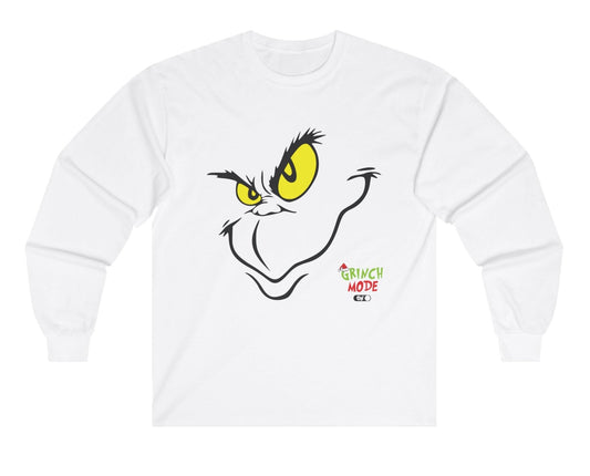Grinchie Mode Turned "ON" along with Smirky Smile, Fun Christmas Cotton Long Sleeve Top