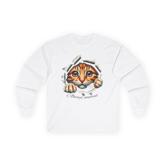 Peekaboo Kitten Long Sleeve Cotton Tee - "Always Innocent"