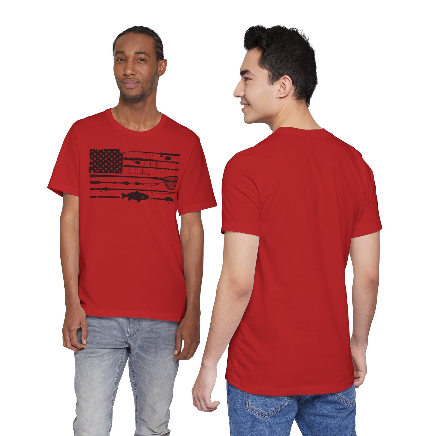 Fishing Gear American Flag T‑Shirt — Angler Rods & Lures Patriotic Tee