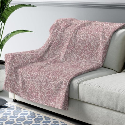 Blush Pink Sherpa Throw Blanket, Beautiful White Outline Floral Design