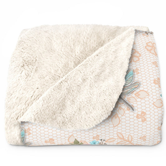Floral Throw Blanket, Dragonfly's and Peach Honeycomb