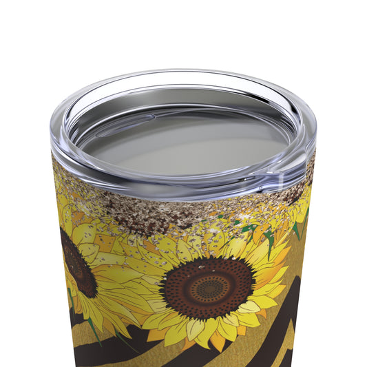 Animal Pattern Travel Tumbler, Zebra Print Tumbler, Sunflower with Zebra Design, 20oz Stainless Steel Tumbler with Lid