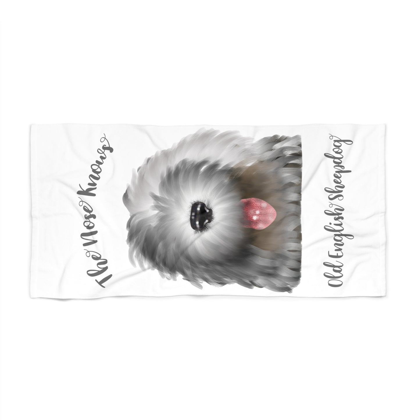 Old English Sheepdog Beach Towel, The Nose Knows