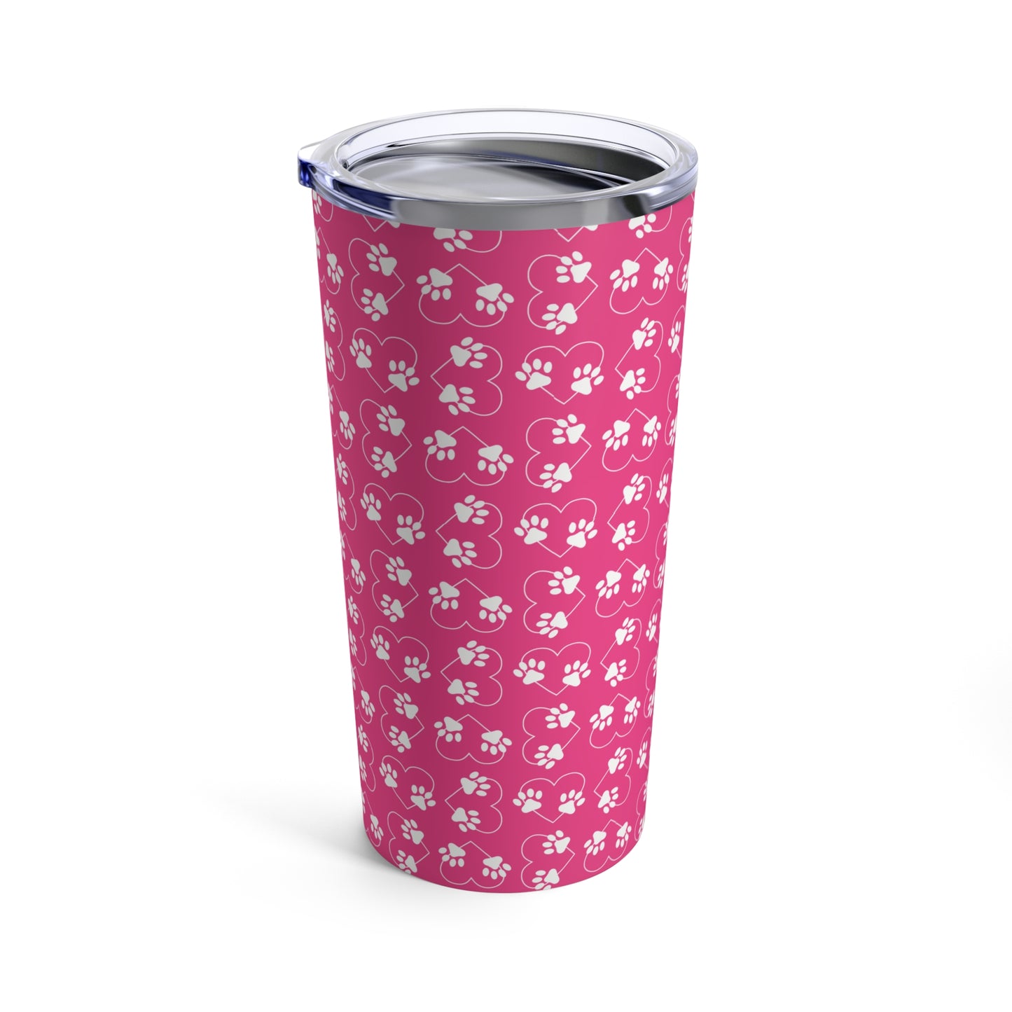 Pet Travel Tumbler, Paw Print Stainless Steel Tumbler, Pink Paw Prints, Hearts 20 oz Travel Tumbler