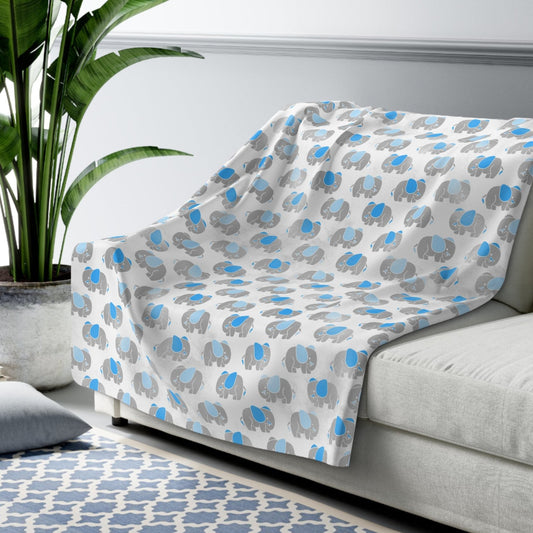 Boys Blue Blanket, Blue Elephant Throw Blanket, Blue and Gray Elephant Blanket