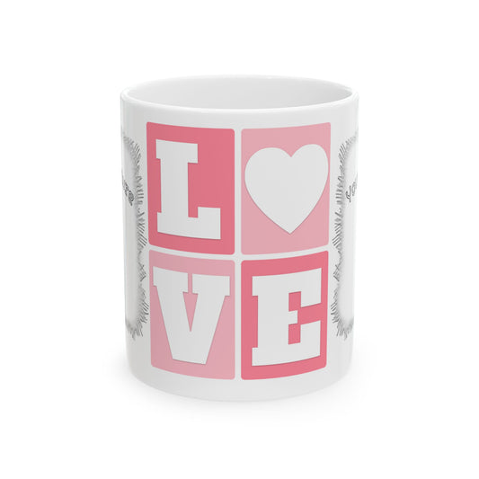 Love Heart Block Ceramic Mug — Personalized Photo Frame Coffee Cup (11oz/15oz)