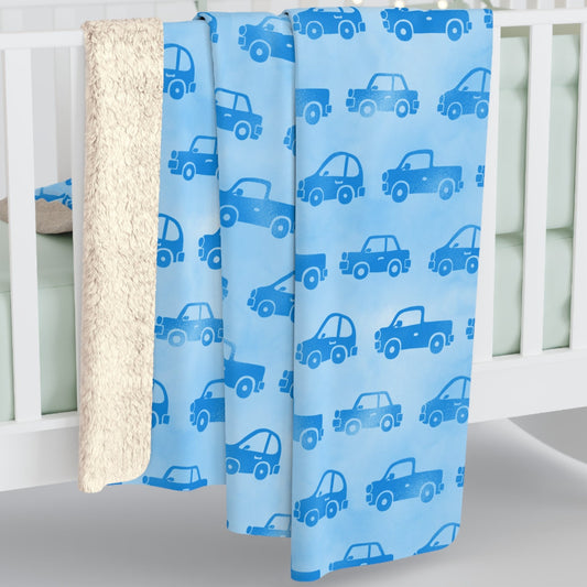 Blanket, Little Boy's Trucks and Cars Blanket, Baby Boy Blue Throw Blanket