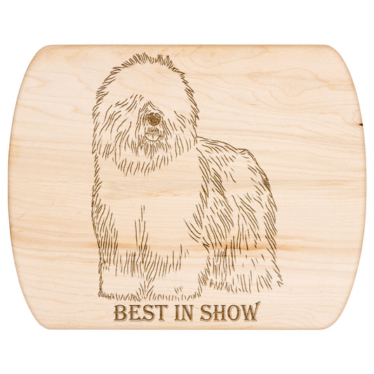 Personalized Old English Sheepdog, Oval Cutting Board, Maple or Walnut