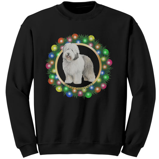 Christmas Sweatshirt, Old English Sheepdog, Christmas Sheepie, Merry Christmas Wreath, Unisex, Average to Plus Size