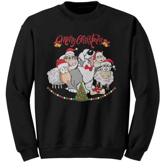Old English Sheepdog and Herd, Merry Christmas, Unisex, Gildan Cotton/Polyester Sweatshirt