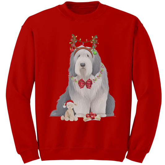 Christmas Sweatshirt, Old English Sheepdog, Not the Antlers, Unisex, Gildan Cotton/Polyester Sweatshirt