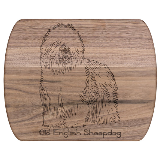 Old English Sheepdog Silhouette, Oval Cutting Board, Maple or Walnut