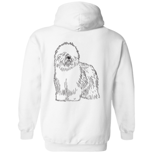 Old English Sheepdog Heart w/Black Writing, Front and Back Graphic Design, Gildan Cotton/Polyester Hoodie