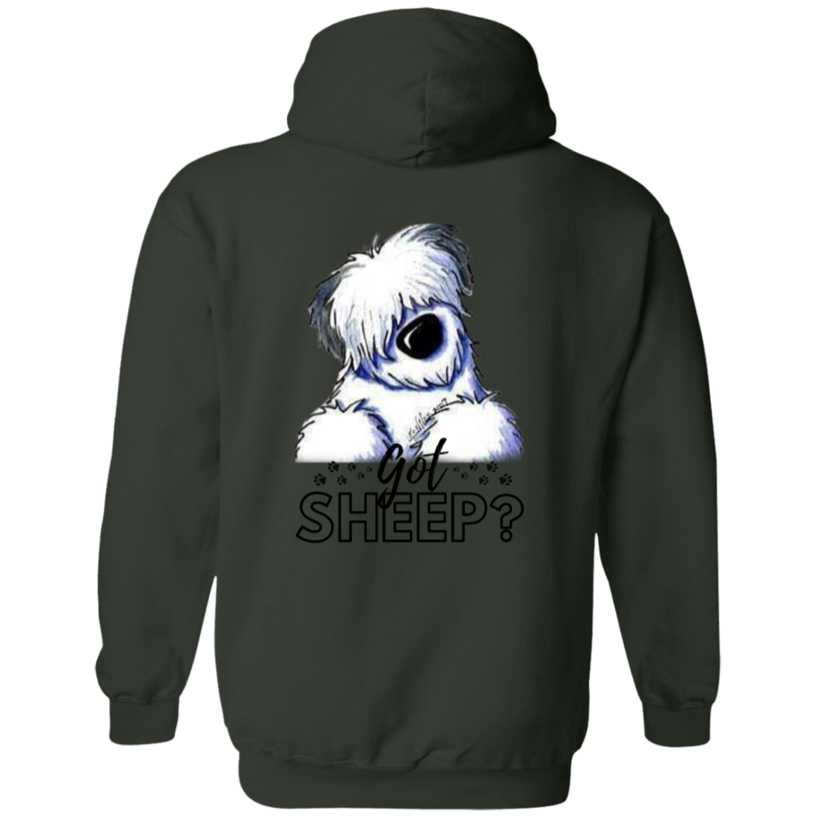 Got Sheep? Old English Sheepdog Zipped Hoodie, Front and Back Graphics, Black Font