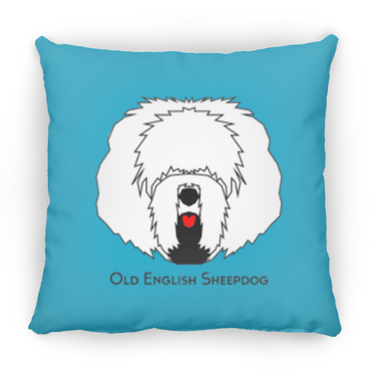Old English Sheepdog Throw Pillow, Old English Sheepdog Accent Pillow, Red Tongue, 16"x16"