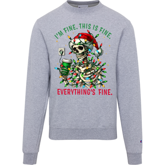 I'm Fine, This is Fine, Everything is Fine, Festive Christmas Spirit with a Twist, Unisex, Champion Crewneck Sweatshirt