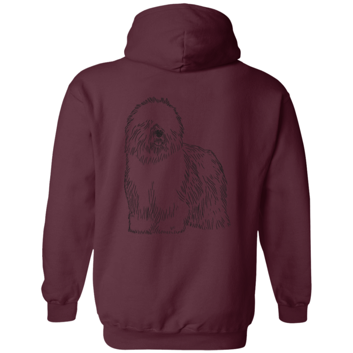 Old English Sheepdog Zipped Hoodie, Front and Back Graphic, Black Font