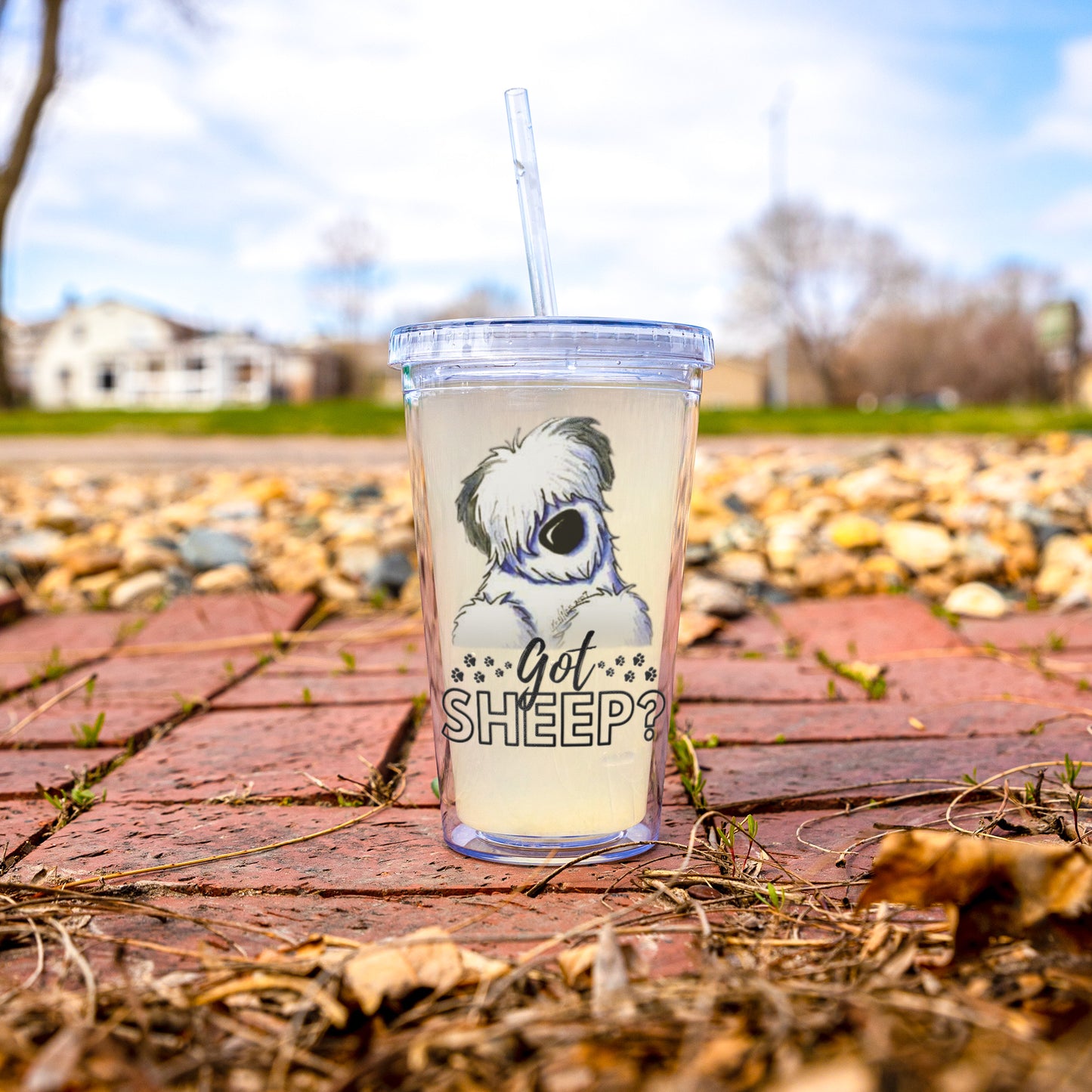 Old English Sheepdog Travel Tumbler, Got Sheep? Acrylic Insulated, 16oz, with Lid and Straw