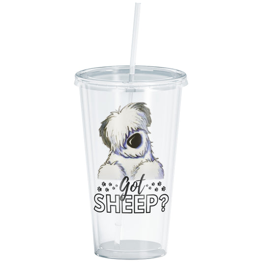 Old English Sheepdog Travel Tumbler, Got Sheep? Acrylic Insulated, 16oz, with Lid and Straw