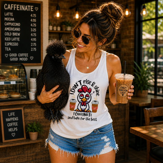 "I Don’t Rise & Shine, I Caffeinate..." - Women's Flowy Racer Back Tank Top