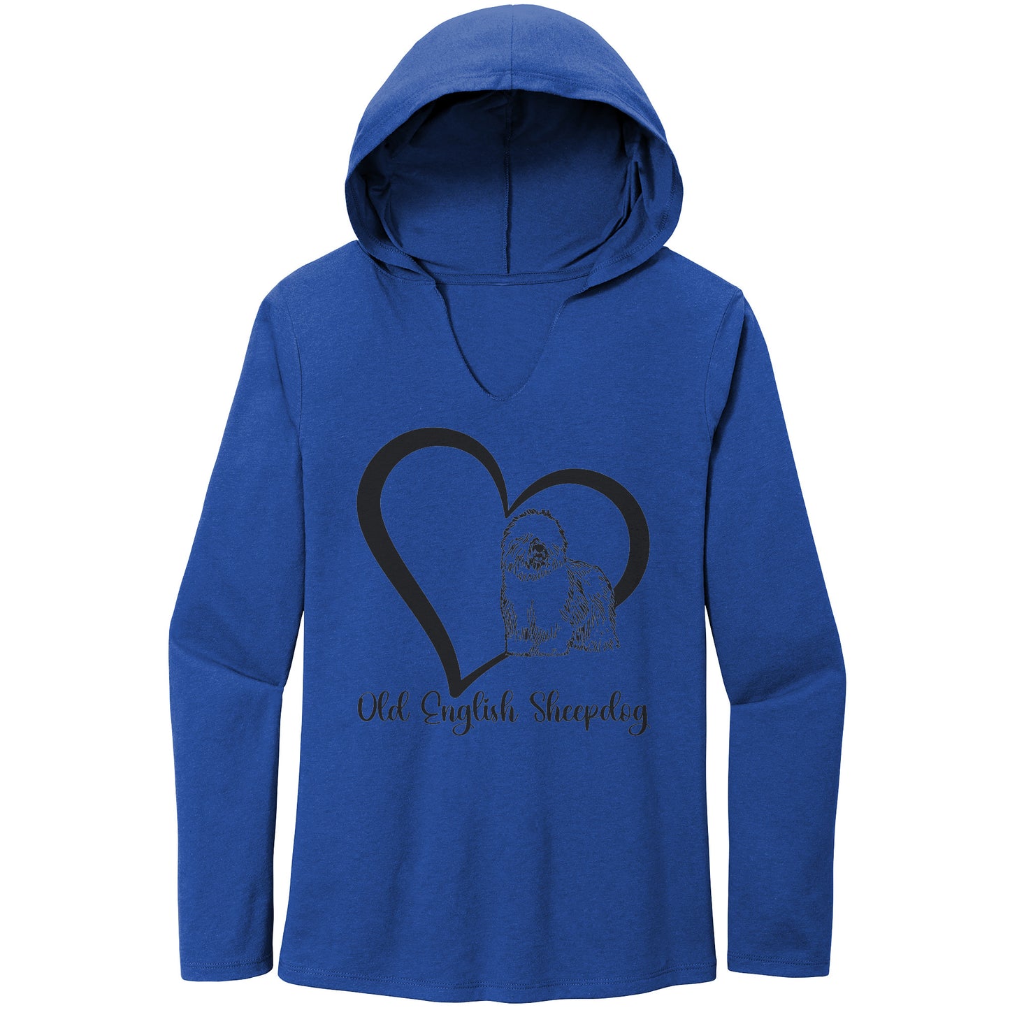 Old English Sheepdog Hoodie, Sheepie Heart, V-Neck Pullover Hoodie