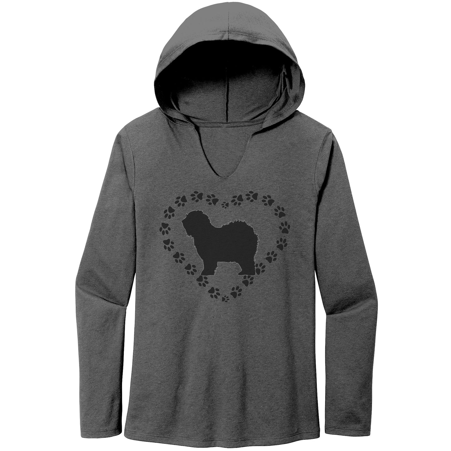 Old English Sheepdog Hoodie, Paw Print Heart, V-Neck Pullover Hoodie