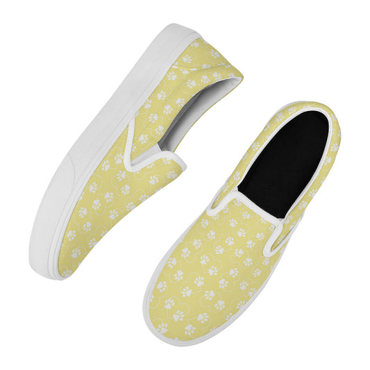 Paw Print Sneakers, Paw Print Shoes, Yellow Paw Print Slide On Shoes