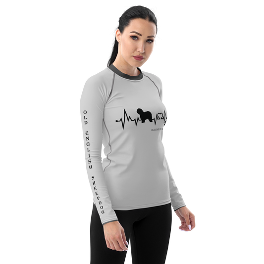 Women's Old English Sheepdog Activewear Long Sleeve Top, Old English Sheepdog Heartbeat
