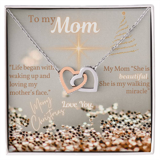 Christmas Gift for Mom, Gift for Mom From Son, Necklace, Interlocking Hearts (Hearts Necklace) with Message Card, To My Mom, Love You, Personalized by Whom From