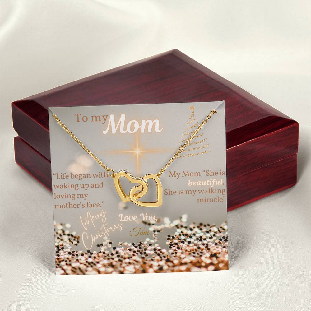 Christmas Gift for Mom, Gift for Mom From Son, Necklace, Interlocking Hearts (Hearts Necklace) with Message Card, To My Mom, Love You, Personalized by Whom From