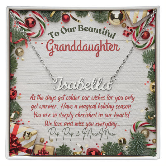 Christmas Gift for Granddaughter, Gift for Granddaughter, Necklace, Personalized Name Necklace, with Message, To Our Beautiful Granddaughter, Personalized by Whom From