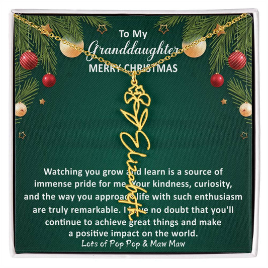 Christmas Gift for Granddaughter, Gift for Granddaughter, Necklace, Personalized Flower Name Necklace, Personalized by Who From