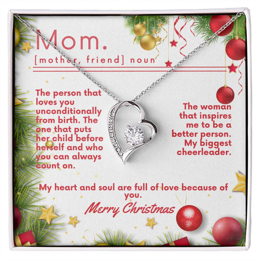 Christmas Gift for Mom, Gift for Mom From Son, Forever Love Necklace(Heart) with Message Card, Mom Defined, Personalized by Whom From