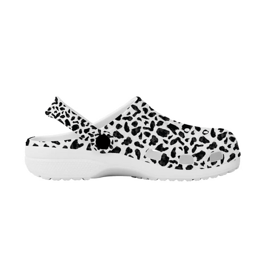 Cow Hide Clogs, Animal Print, Slide-On's Cow Hide, Black and White