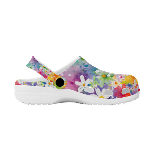 Women's Floral Clogs, Daisy Clogs, Pretty Colorful Flowered Slide On's