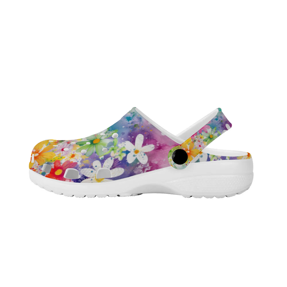 Women's Floral Clogs, Daisy Clogs, Pretty Colorful Flowered Slide On's